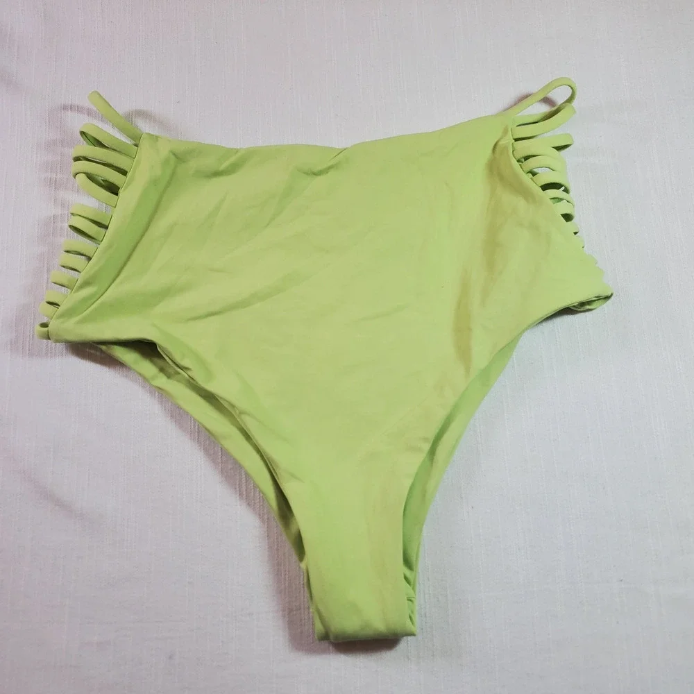 L*Space Harrington High Waist Strappy Bikini Bottom Mojito Green Medium M